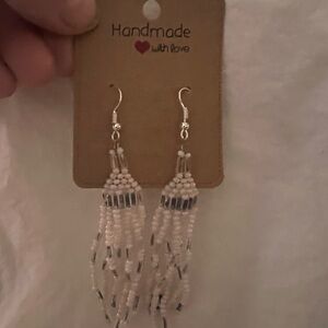Handmade White Beaded Earrings